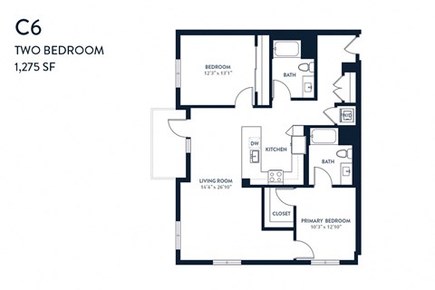 Floor plan for 2 beds, 2 baths, 1159 sqft